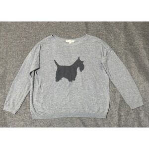 Ann Taylor LOFT Women XL Sweater Gray Scottie Dog Intarsia Long Sleeve